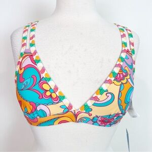 CUPSHE ORANGE TEAL MULTICOLOR PAISLEY BIKINI TOP NWT SZ SMALL